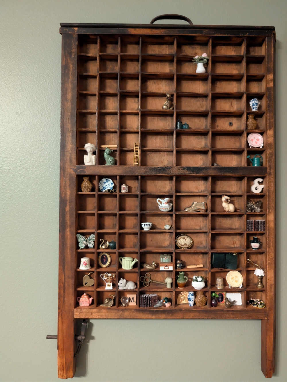 Vintage Wooden Printers Tray Trinket Display Shelf - Brown